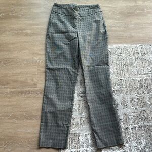 black, grey, and white plaid work pants